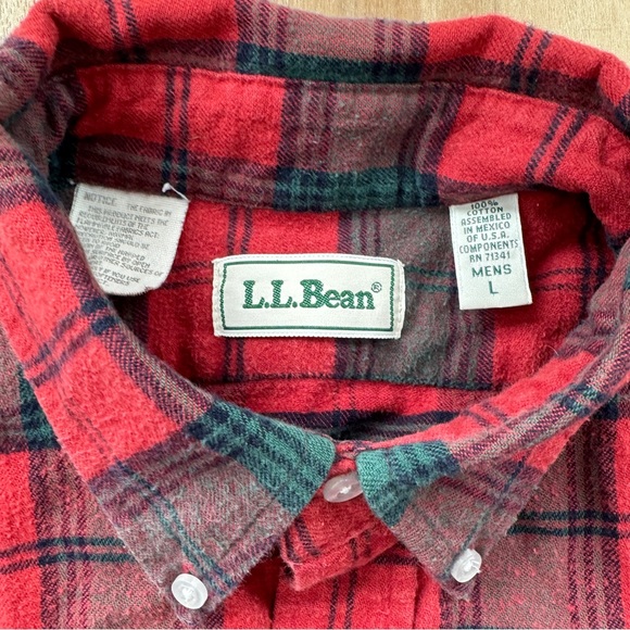 Vintage LL Bean Plaid Flannel Button Down Shirt Red Green Mens Large - Picture 3 of 12
